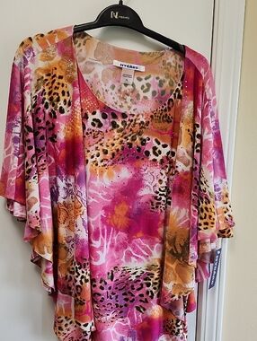 Peter Nygard Pink and Orange Multi-Print Poncho Style Top